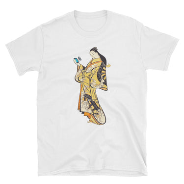 Japanese Bijin Ukiyoe in Kimono with Smart Phone Short-Sleeve Unisex T-Shirt - The Japan Shop